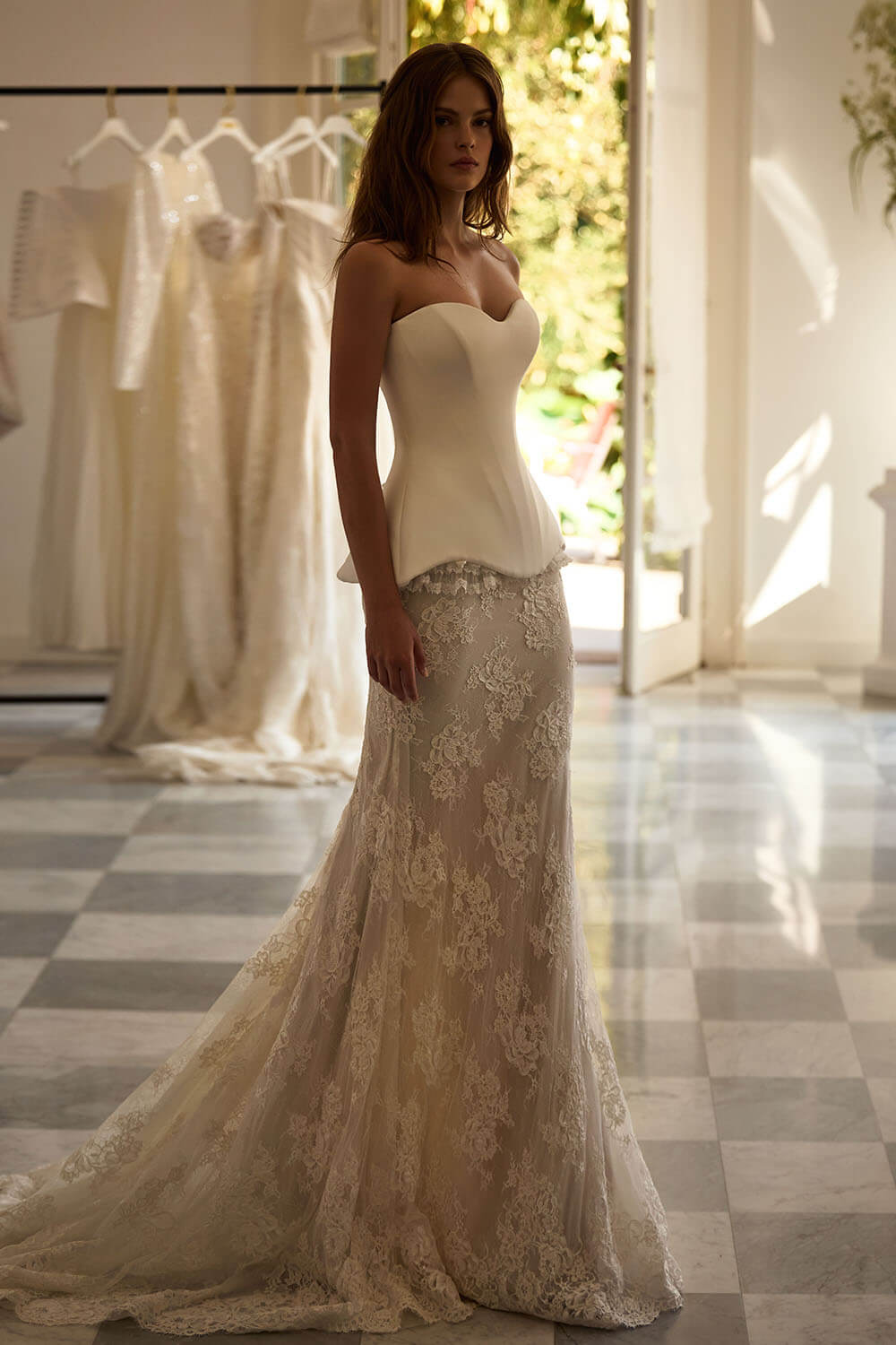 champagne vinegar dressing Corseted Fit-and-Flare Wedding Dress