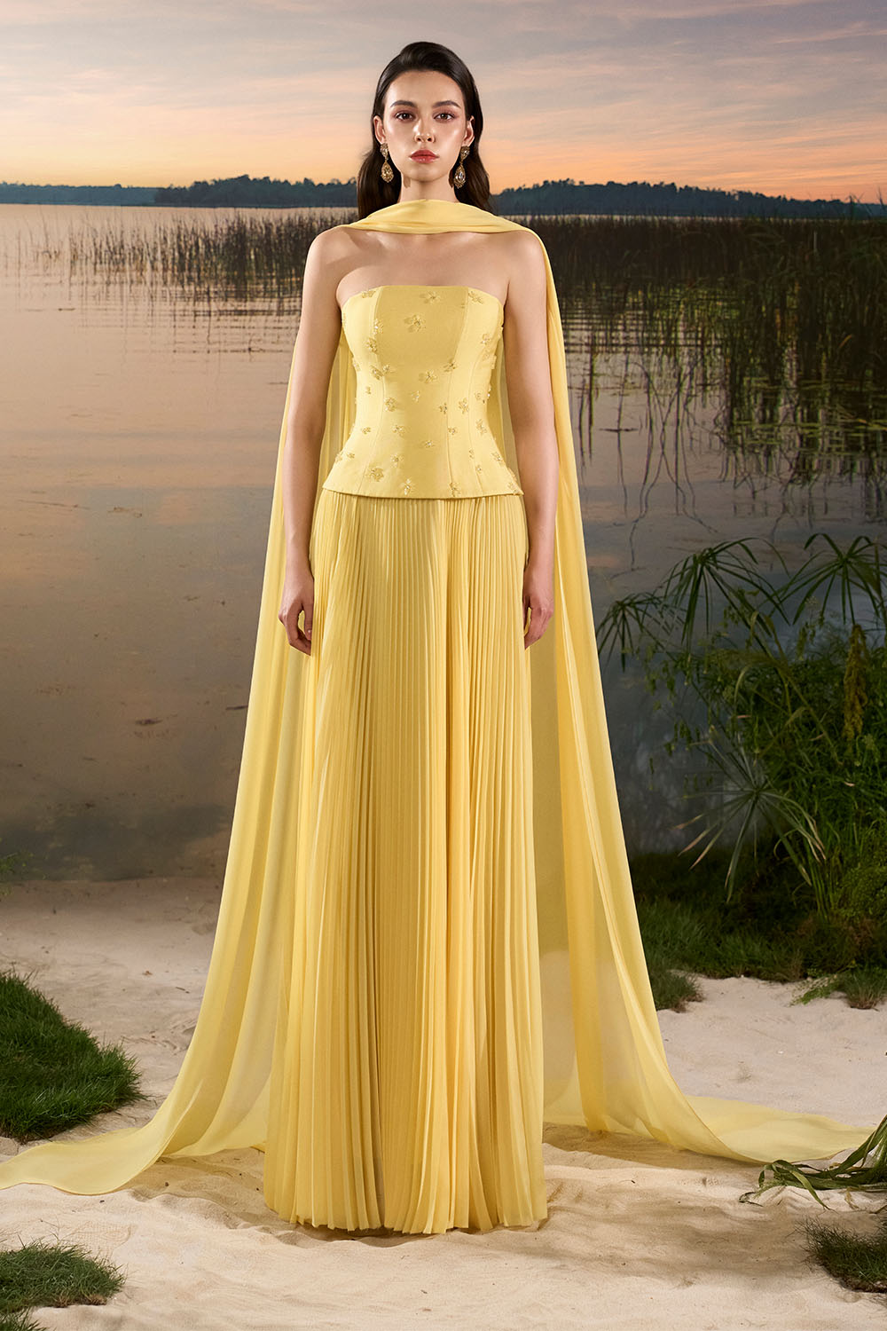 long chiffon strapless dress with beaded bodice Sherri Hill 57288 - Long Chiffon A-line Dress