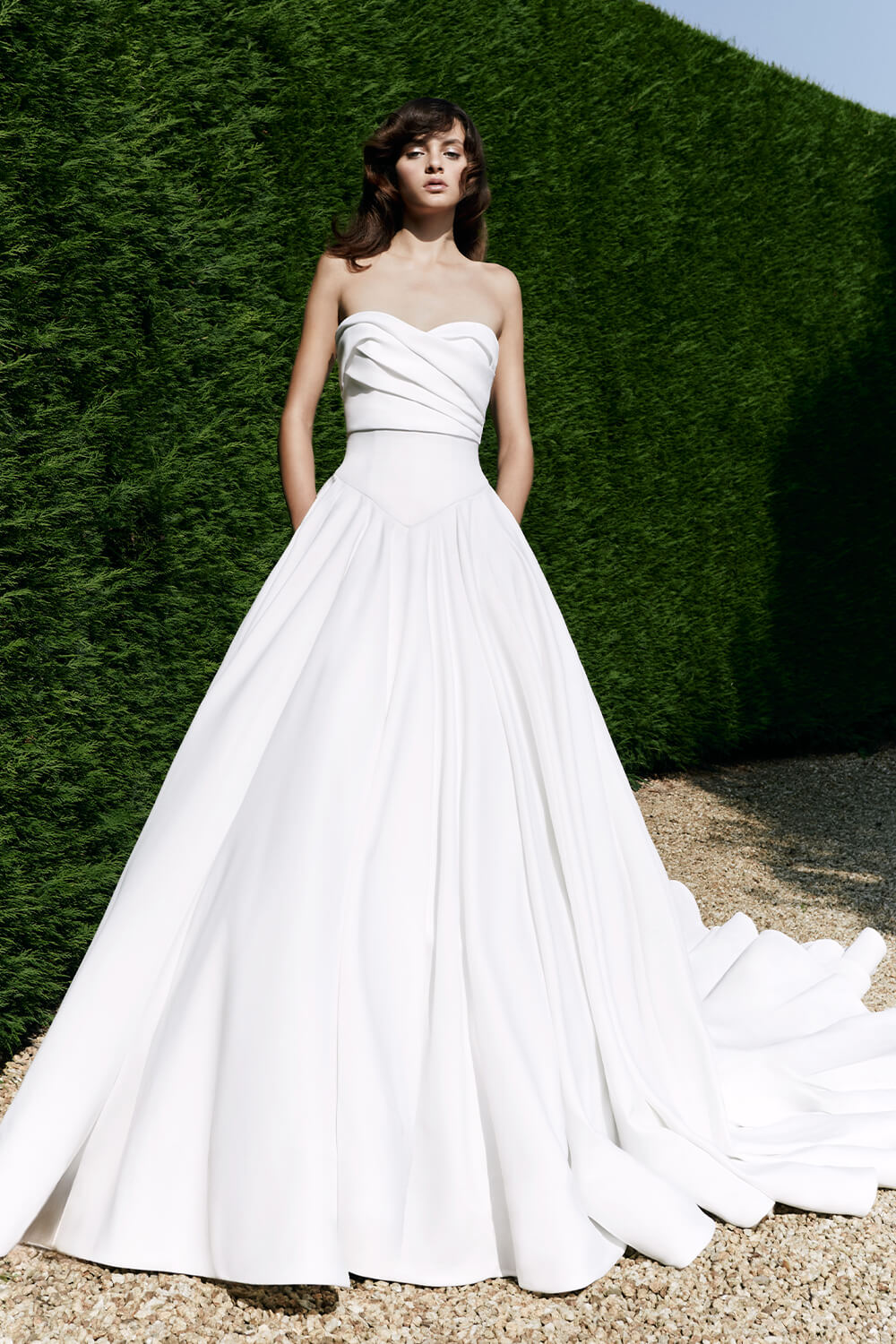 navy blue dress for baby girl Perri Mikado Banded Cuff A-line Bridal Dress | Maggie Sottero