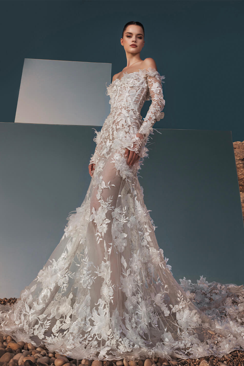 mermaid style wedding dresses with sleeves Unique One Shoulder Long Sleeves Satin Mermaid Wedding Dress QW0923 US14 / White