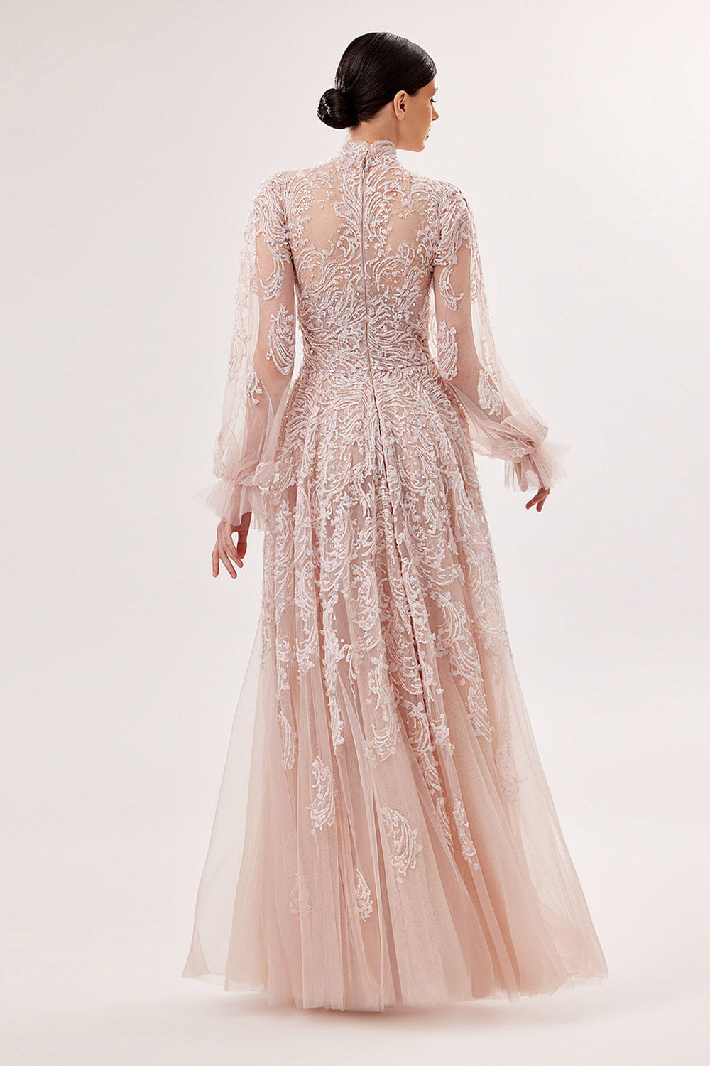 Bilal El Dana,  High-Neck Embroidered Tulle Gown | Esposa
