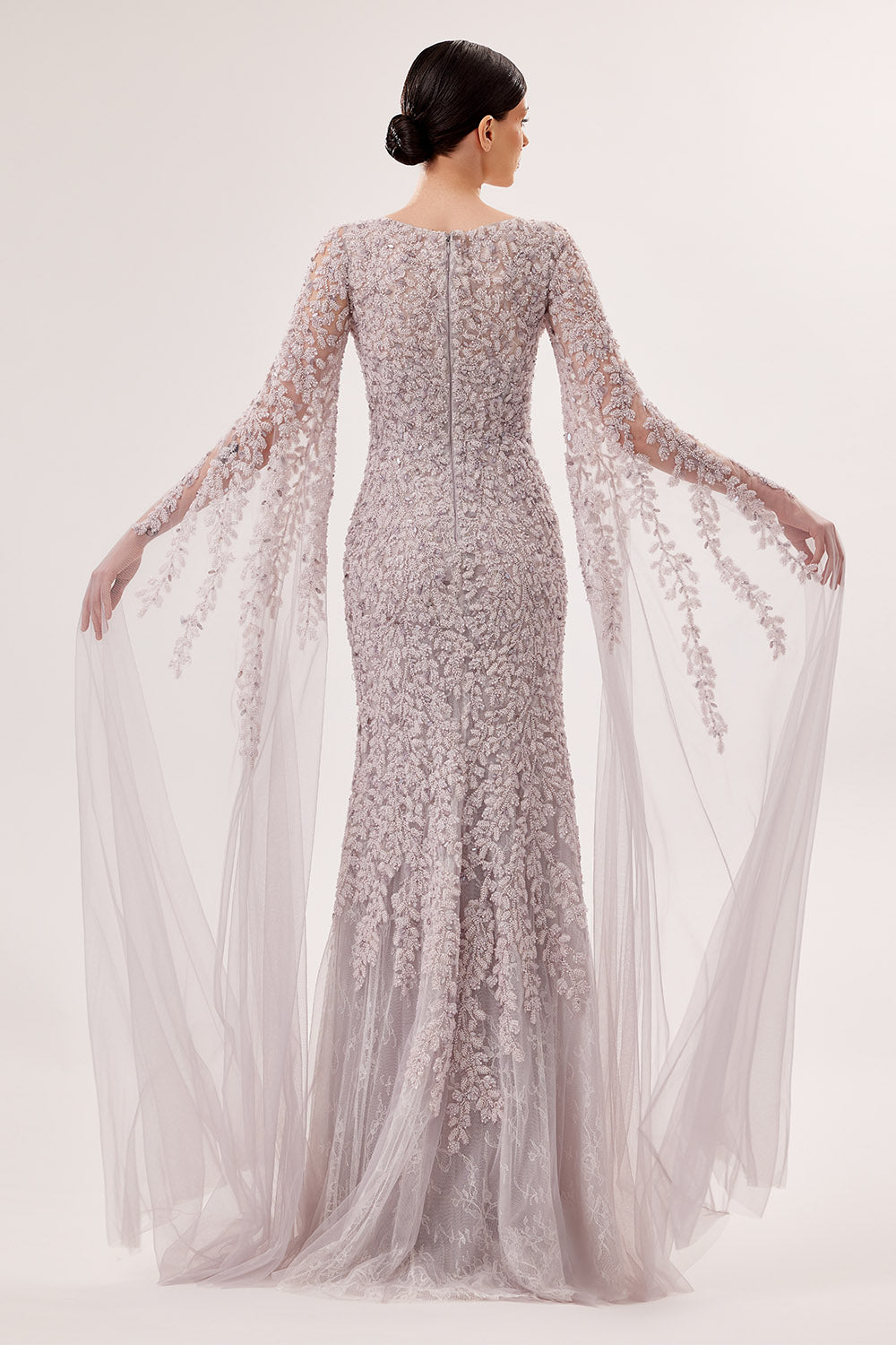 Bilal El Dana, Embroidered Cape Sleeve Gown | Esposa