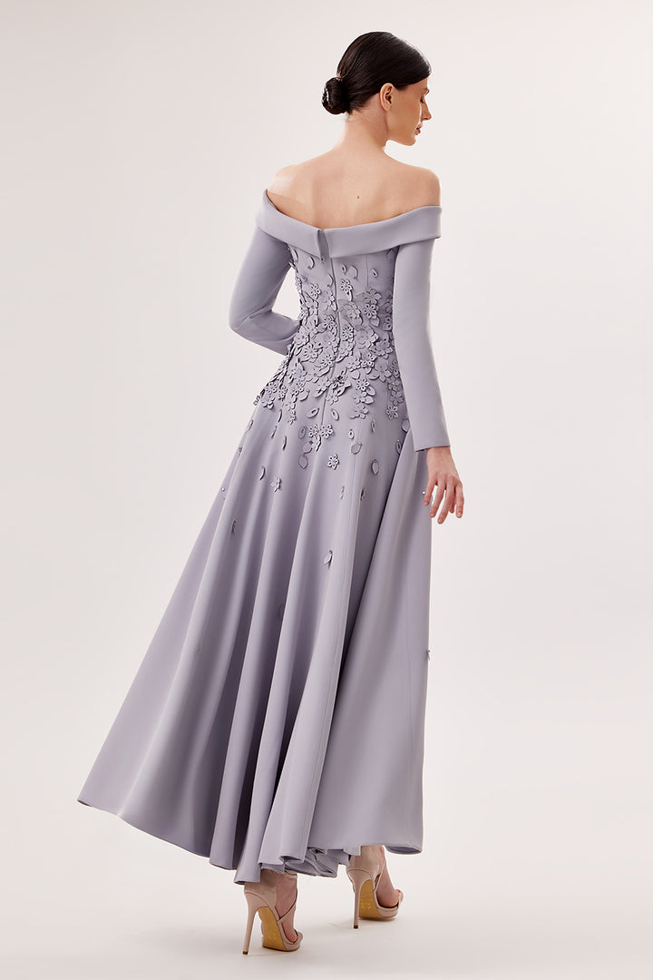 Bilal El Dana, Off-Shoulder Floral Appliqué A-Line Gown | Esposa