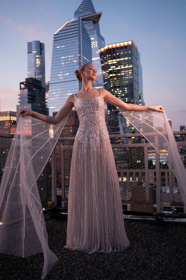 Bilal El Dana, Beaded Strap Straight Gown | Espossa