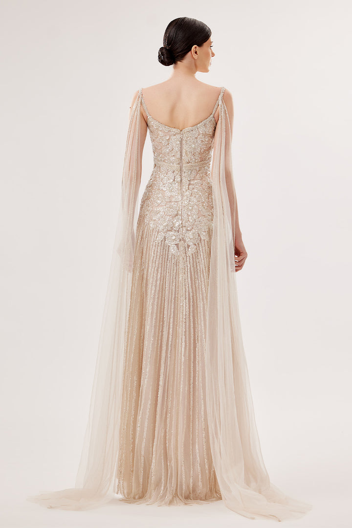 Bilal El Dana, Beaded Strap Straight Gown | Espossa