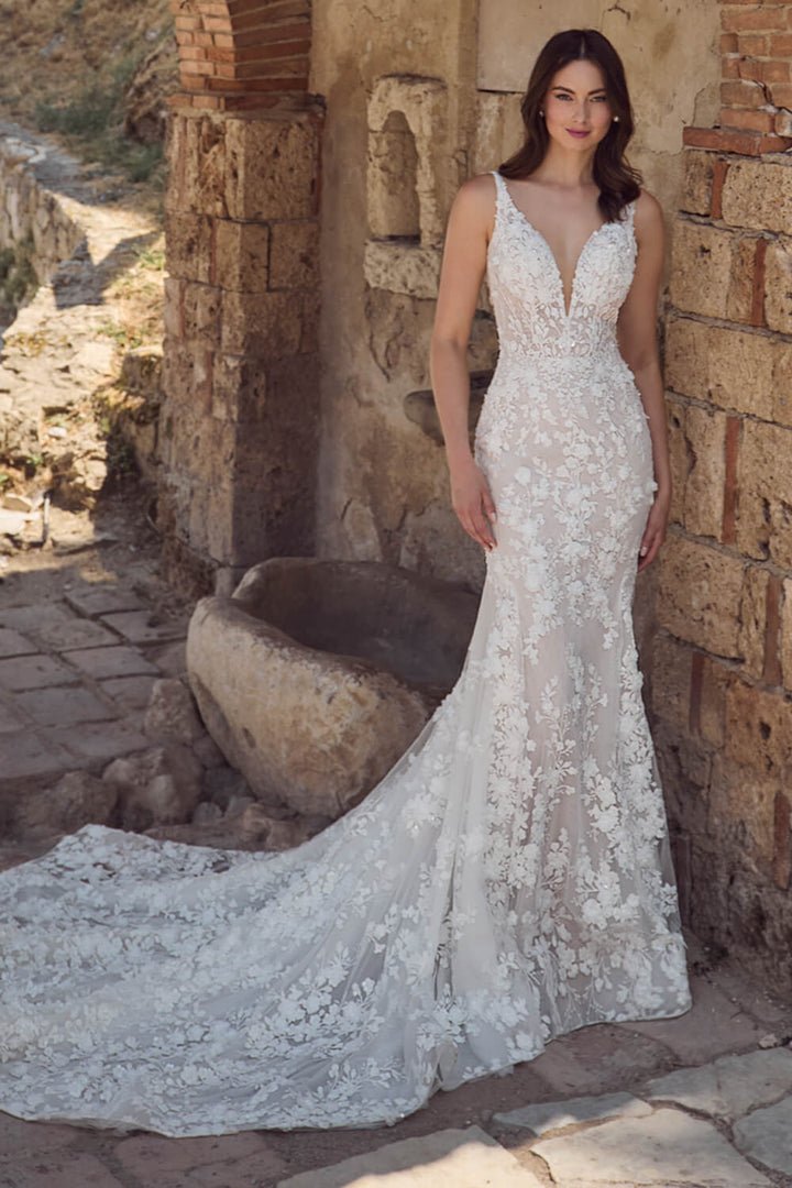 Blush, V Neckline Lace Dress | Esposa