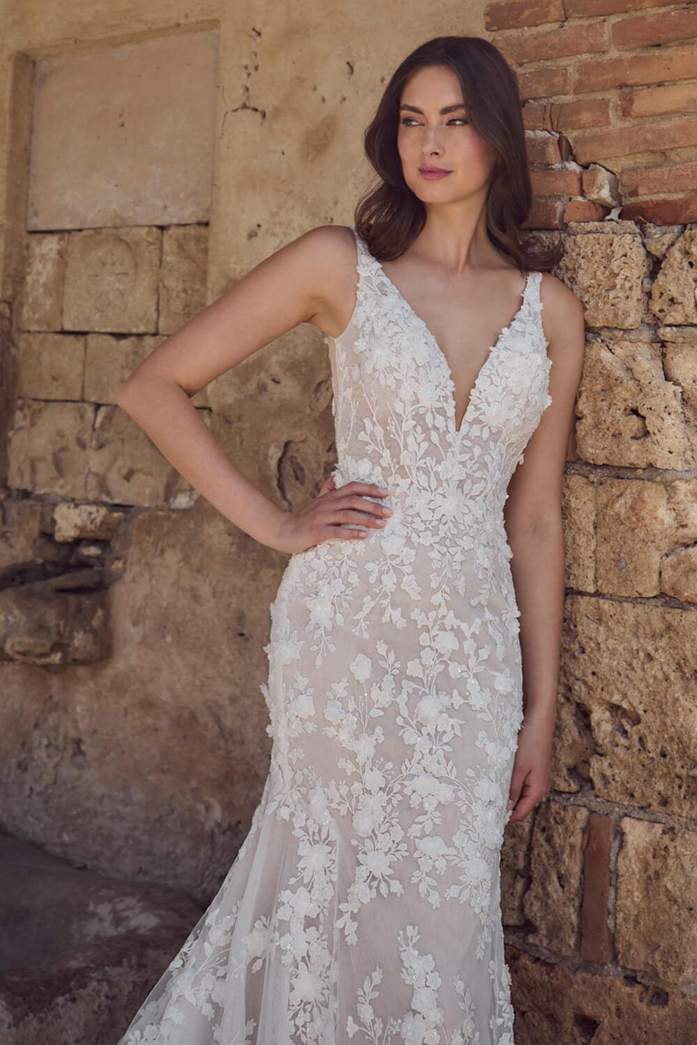 Blush, V Neckline Lace Dress | Esposa