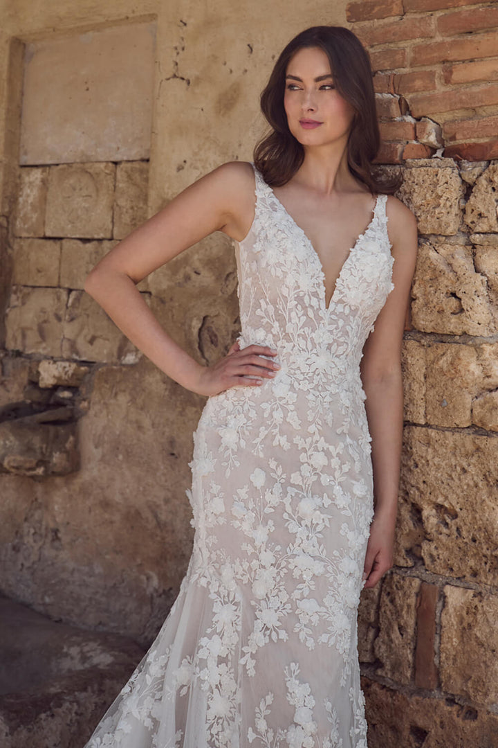 Blush, V Neckline Lace Dress | Esposa