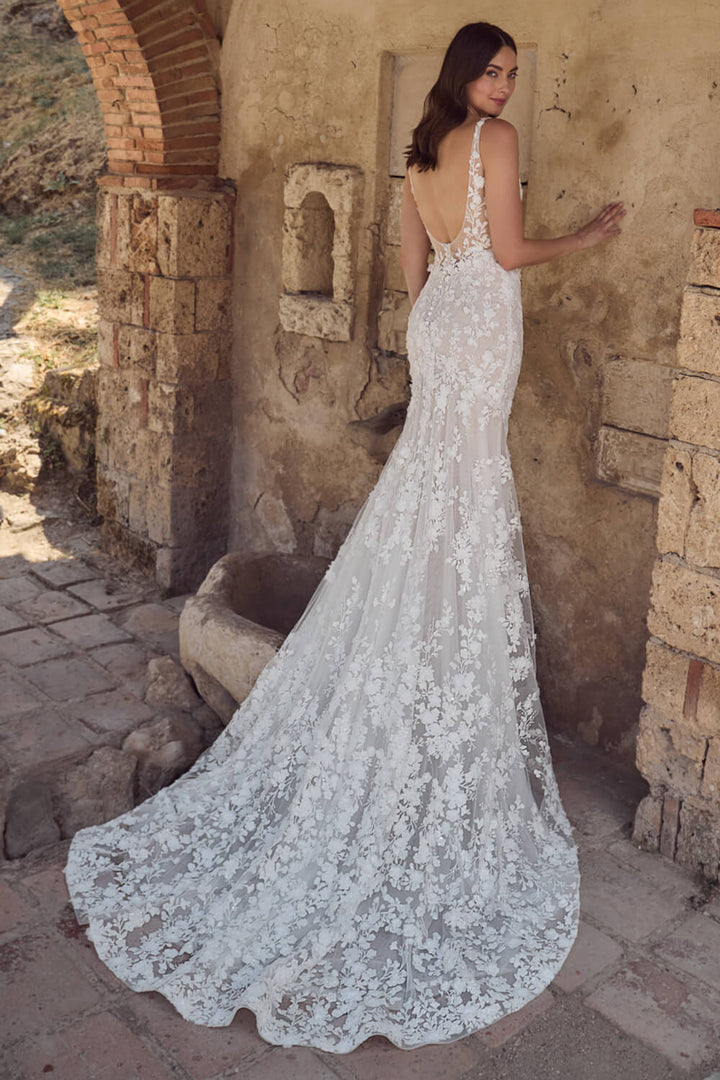 Blush, V Neckline Lace Dress | Esposa