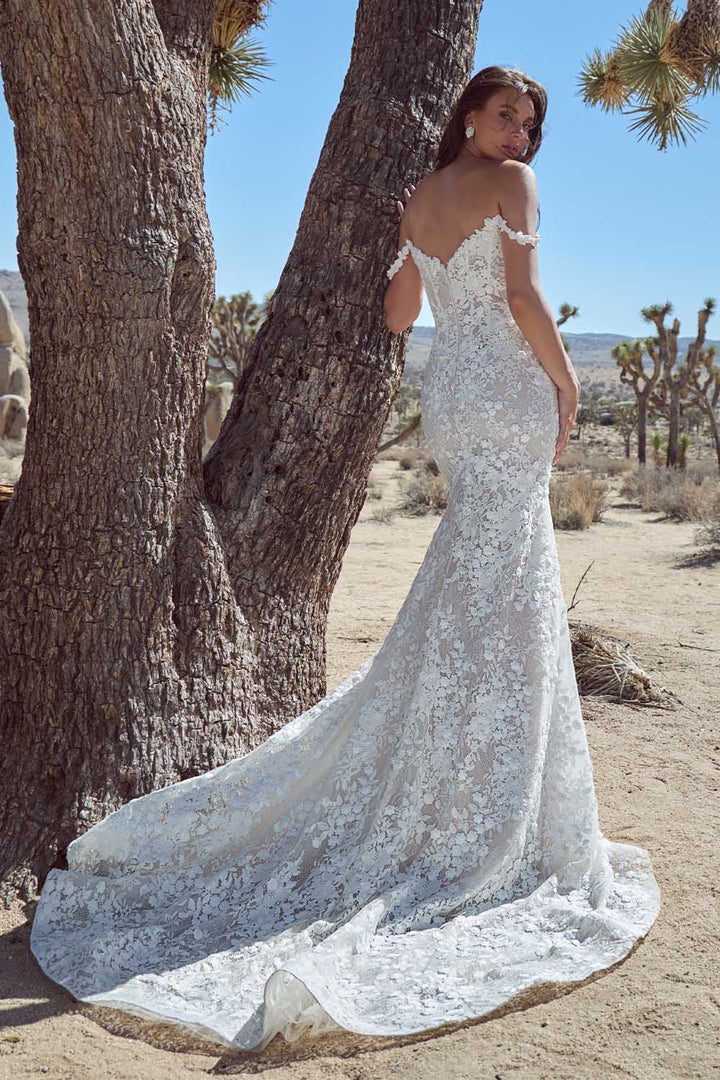 Calla Blanche, Off-Shoulder Lace Fit-and-Flare Bridal Dress | Esposa