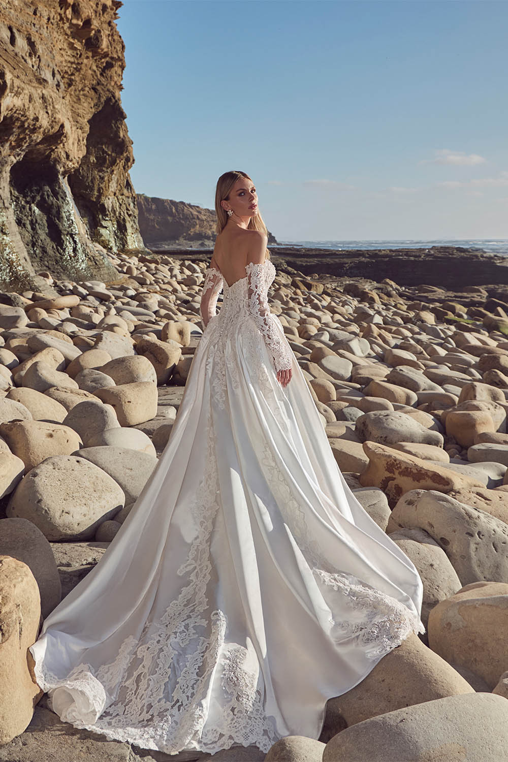 Calla Blanche, Regal Lace-Corseted Satin Ball Gown | Esposa