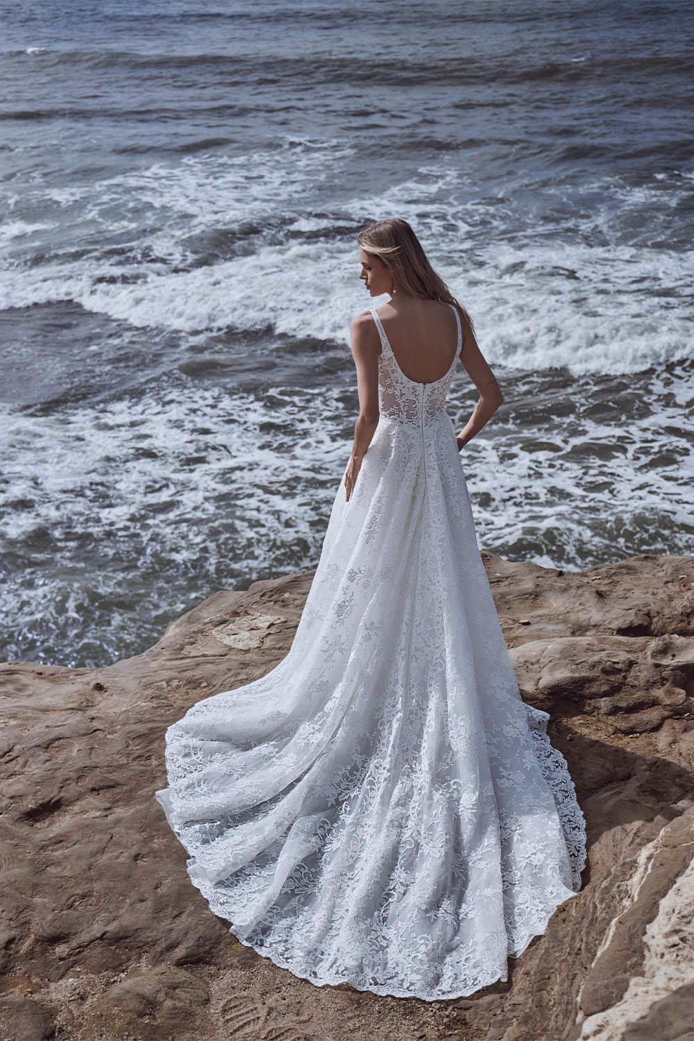Calla Blanche, Graceful Scoop-Neck Lace A-Line Gown | Esposa