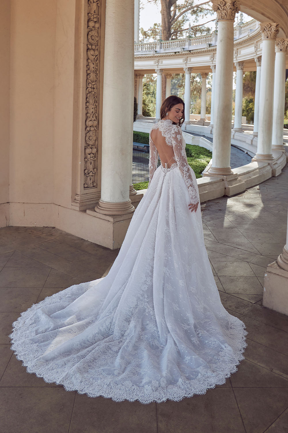 Calla Blanche, Ethereal Plunging-Neck Lace A-Line Gown | Esposa