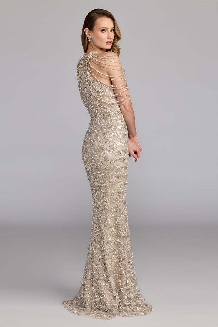 Mac Duggal, Pearl Embellished Straight Evening Gown | Esposa