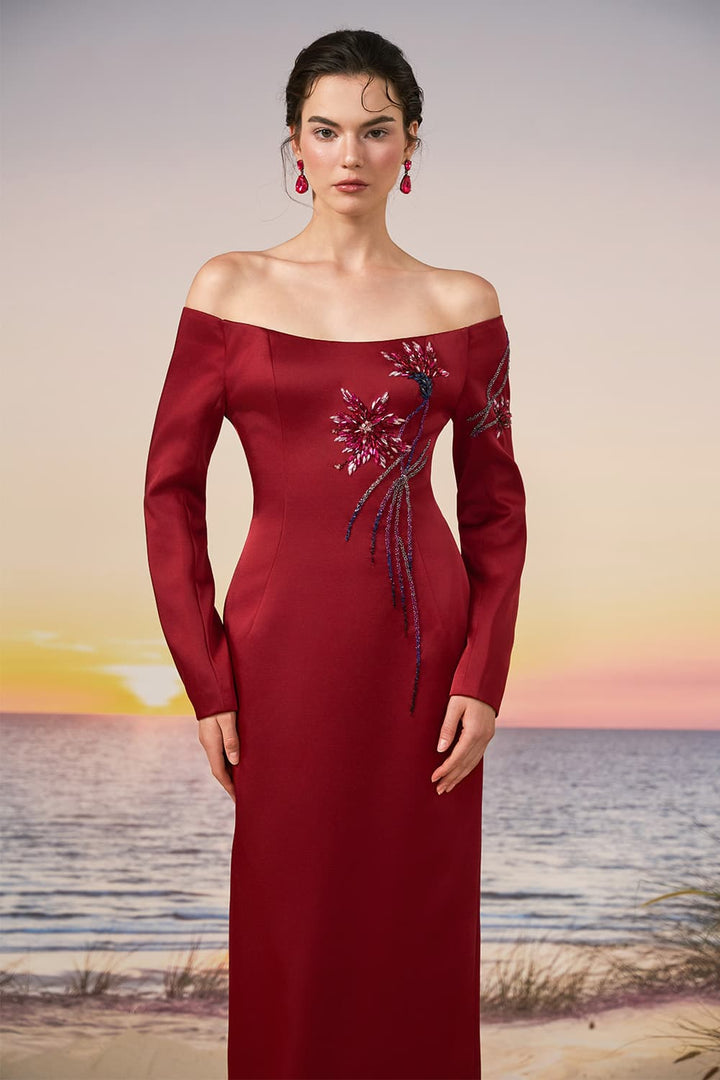 21 SIX, Off-Shoulder Embellished Satin Gown | Esposa