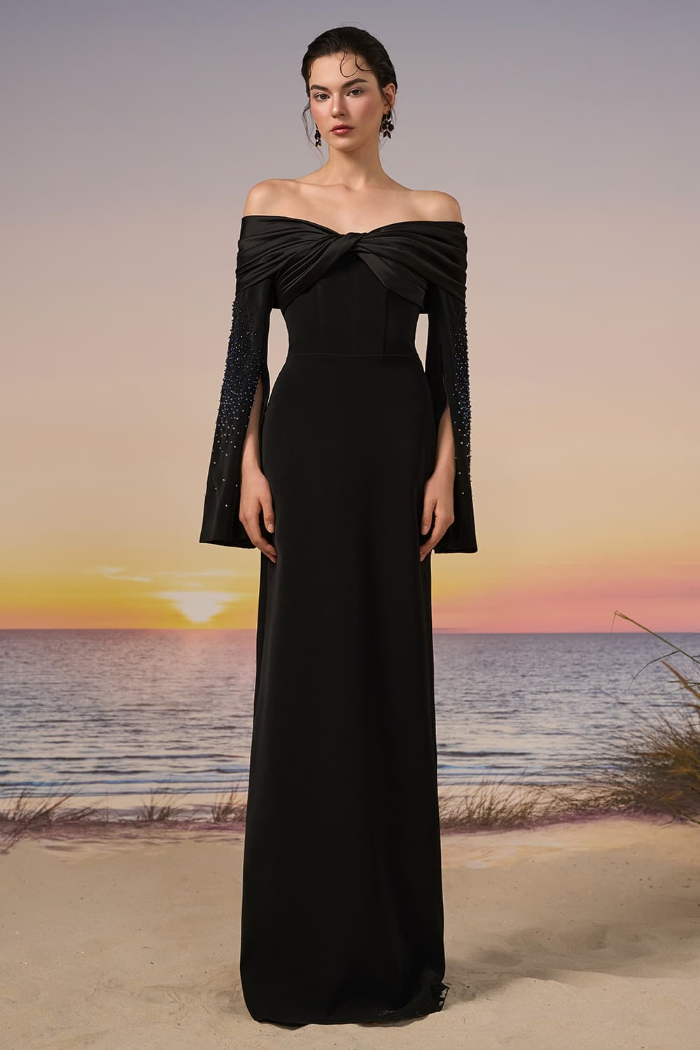21 SIX, Off-Shoulder Draped Satin Gown | Esposa