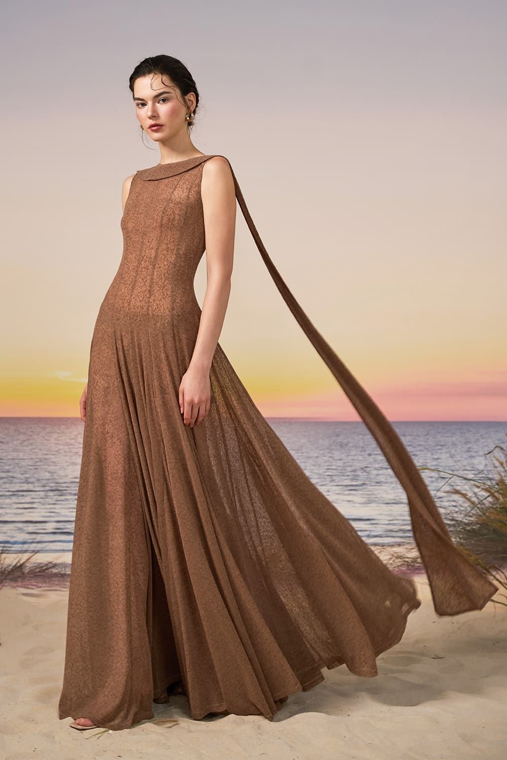 21 SIX, Sleeveless Pleated Chiffon Gown