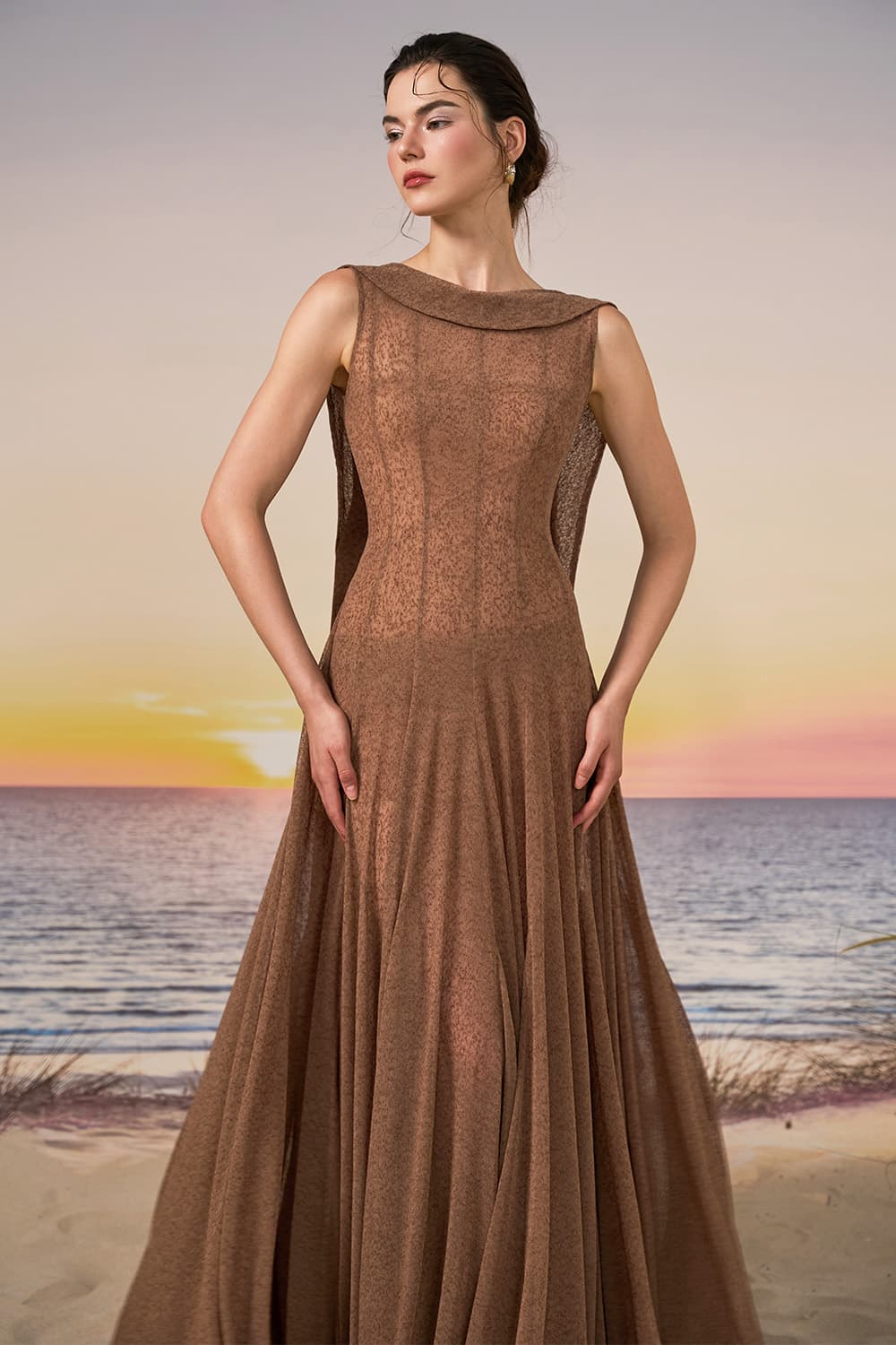 21 SIX, Sleeveless Pleated Chiffon Gown | Esposa