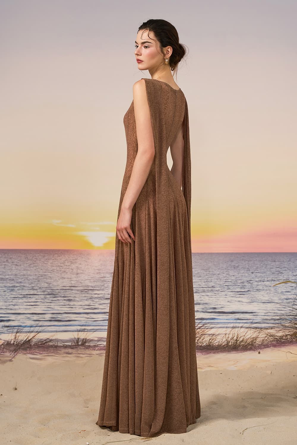 21 SIX, Sleeveless Pleated Chiffon Gown