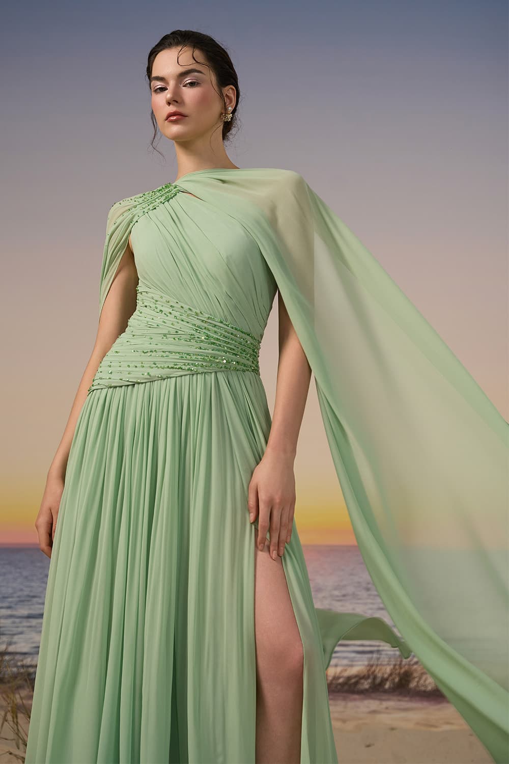 21 SIX, Draped Chiffon Cape Gown | Esposa