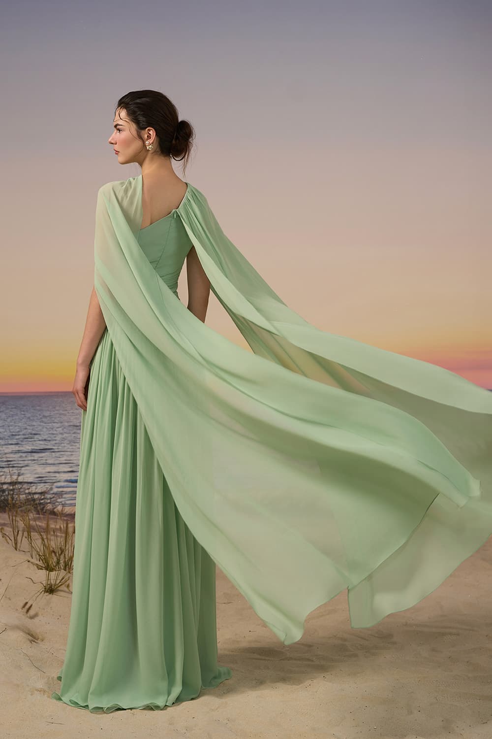 21 SIX, Draped Chiffon Cape Gown | Esposa
