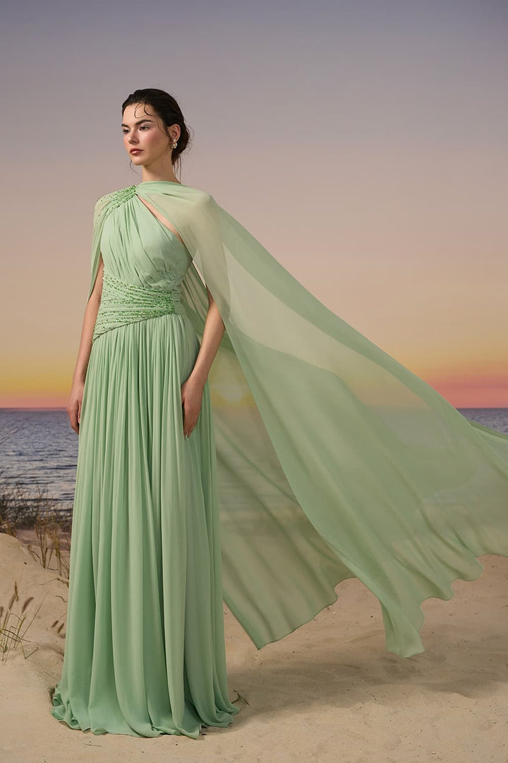 21 SIX, Draped Chiffon Cape Gown | Esposa