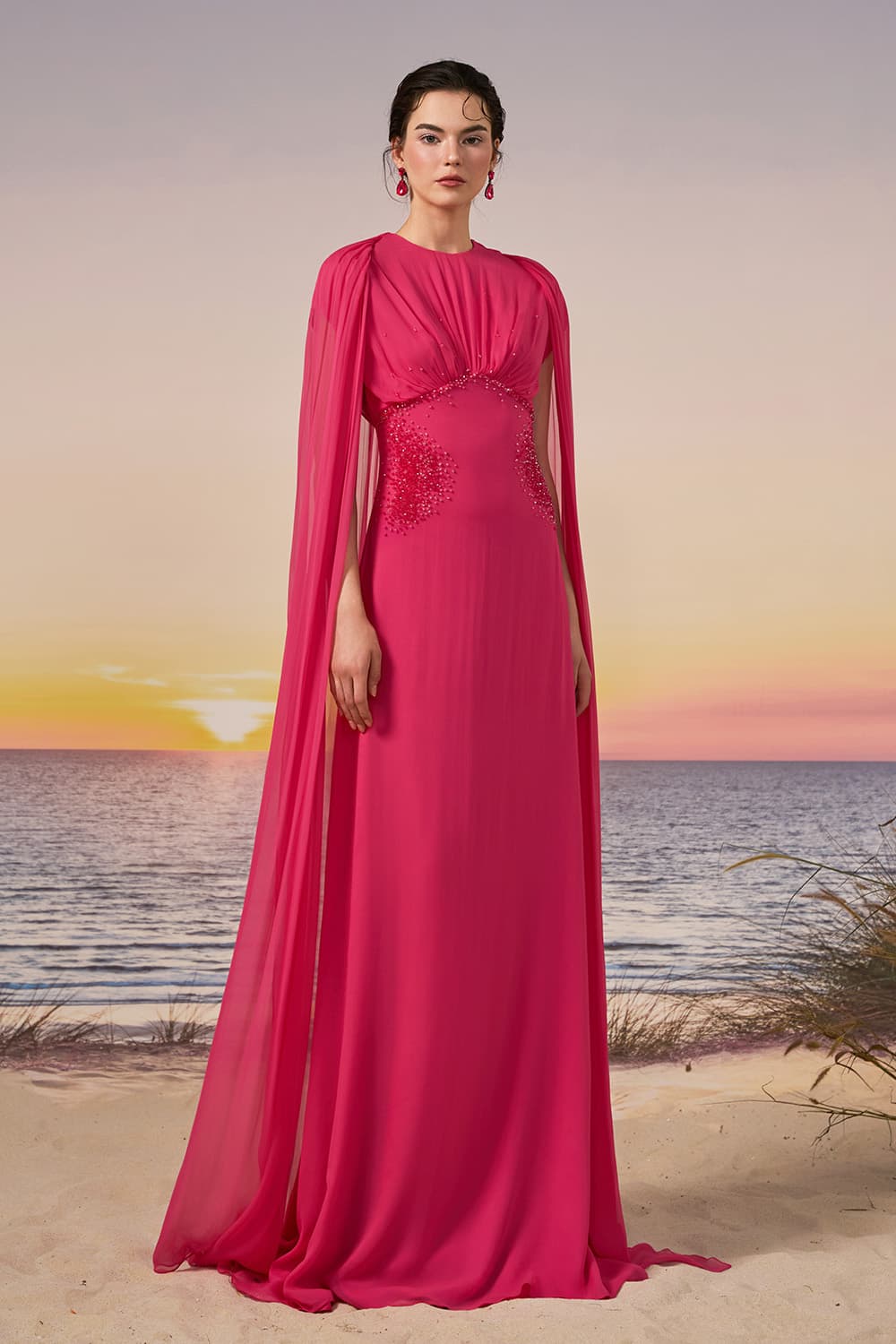 21 SIX, Embellished Chiffon Cape Gown | Esposa