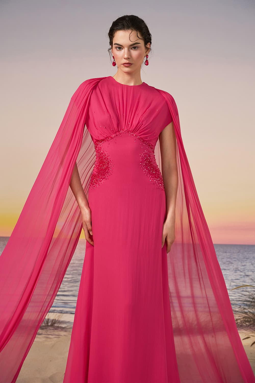 21 SIX, Embellished Chiffon Cape Gown | Esposa