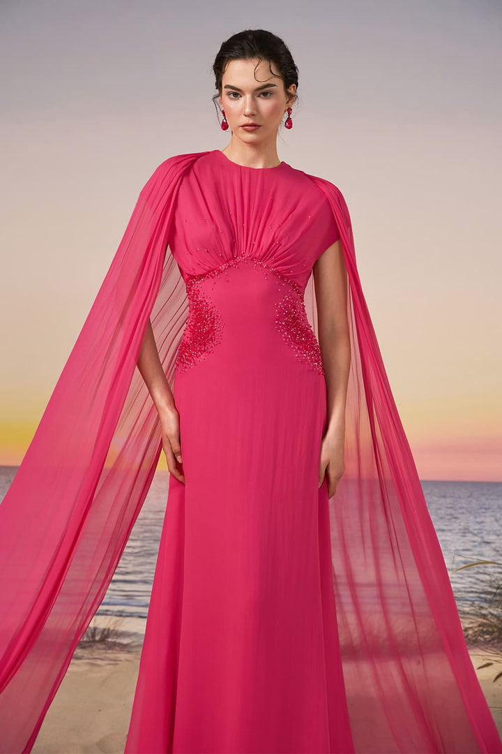 21 SIX, Embellished Chiffon Cape Gown | Esposa
