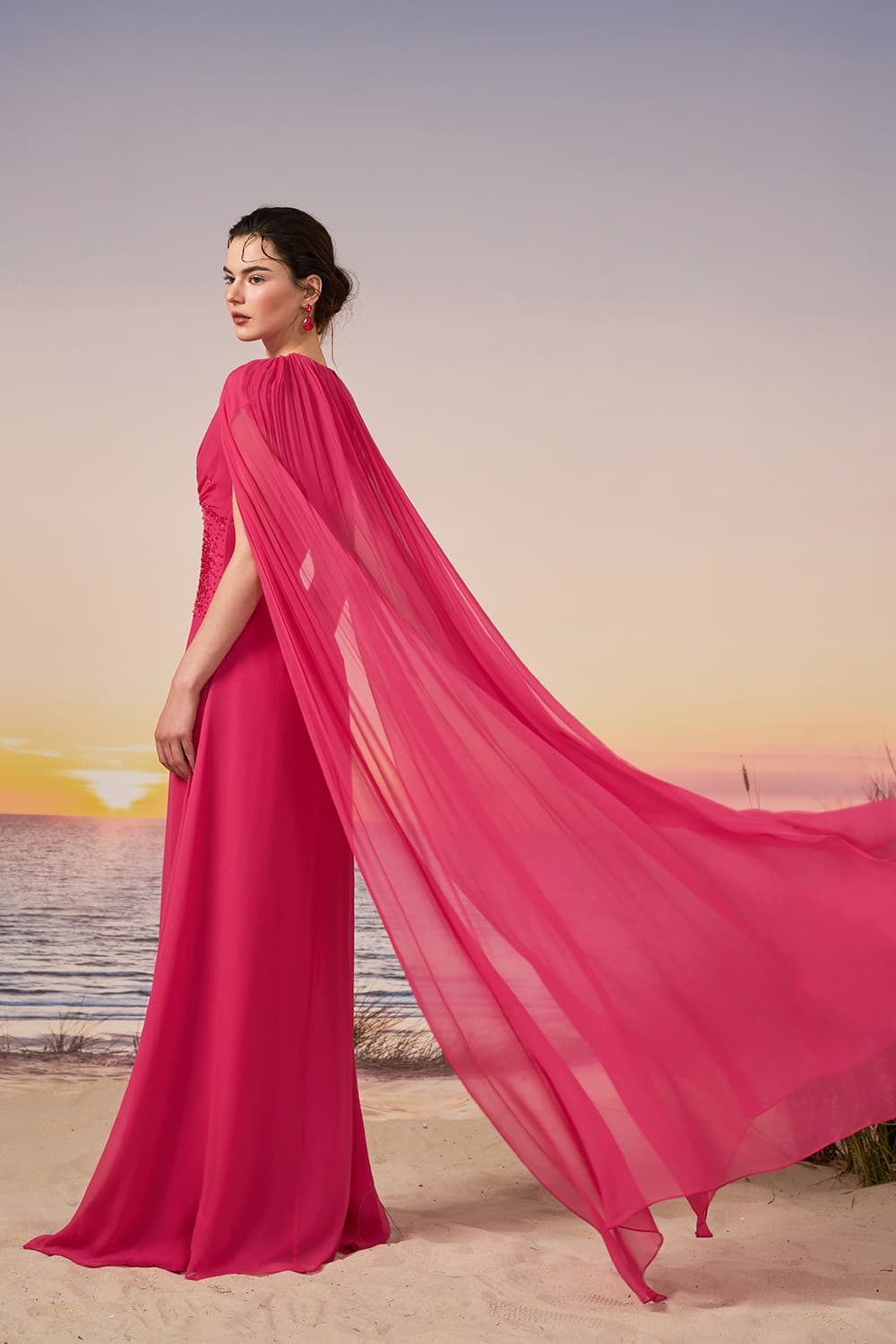 21 SIX, Embellished Chiffon Cape Gown | Esposa