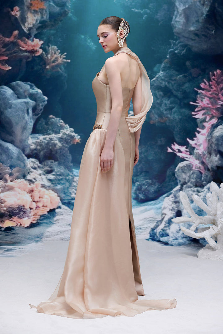 21 SIX, Satin Halter Cape Gown | Esposa