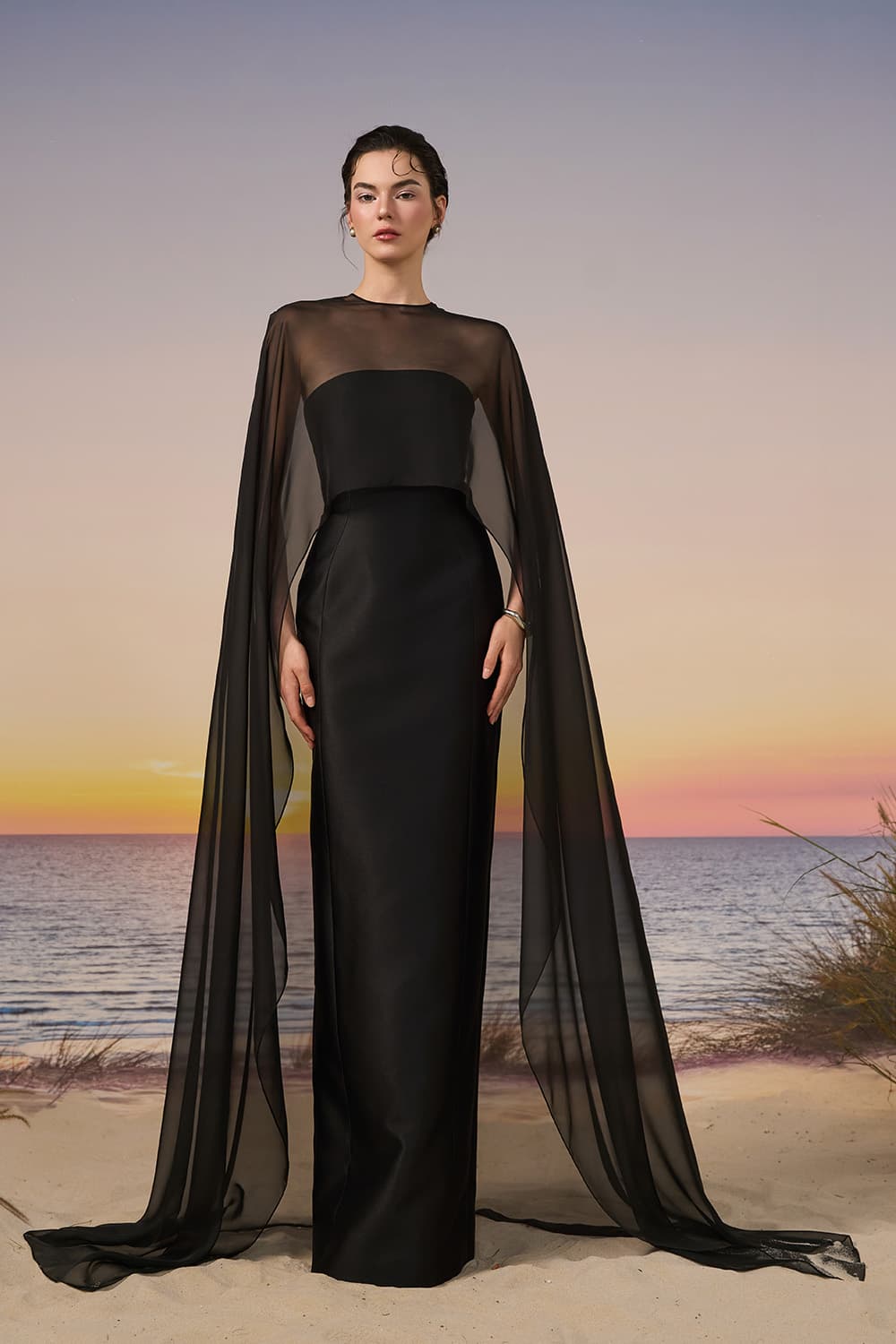 21 SIX, Sheer Chiffon Cape Gown | Esposa
