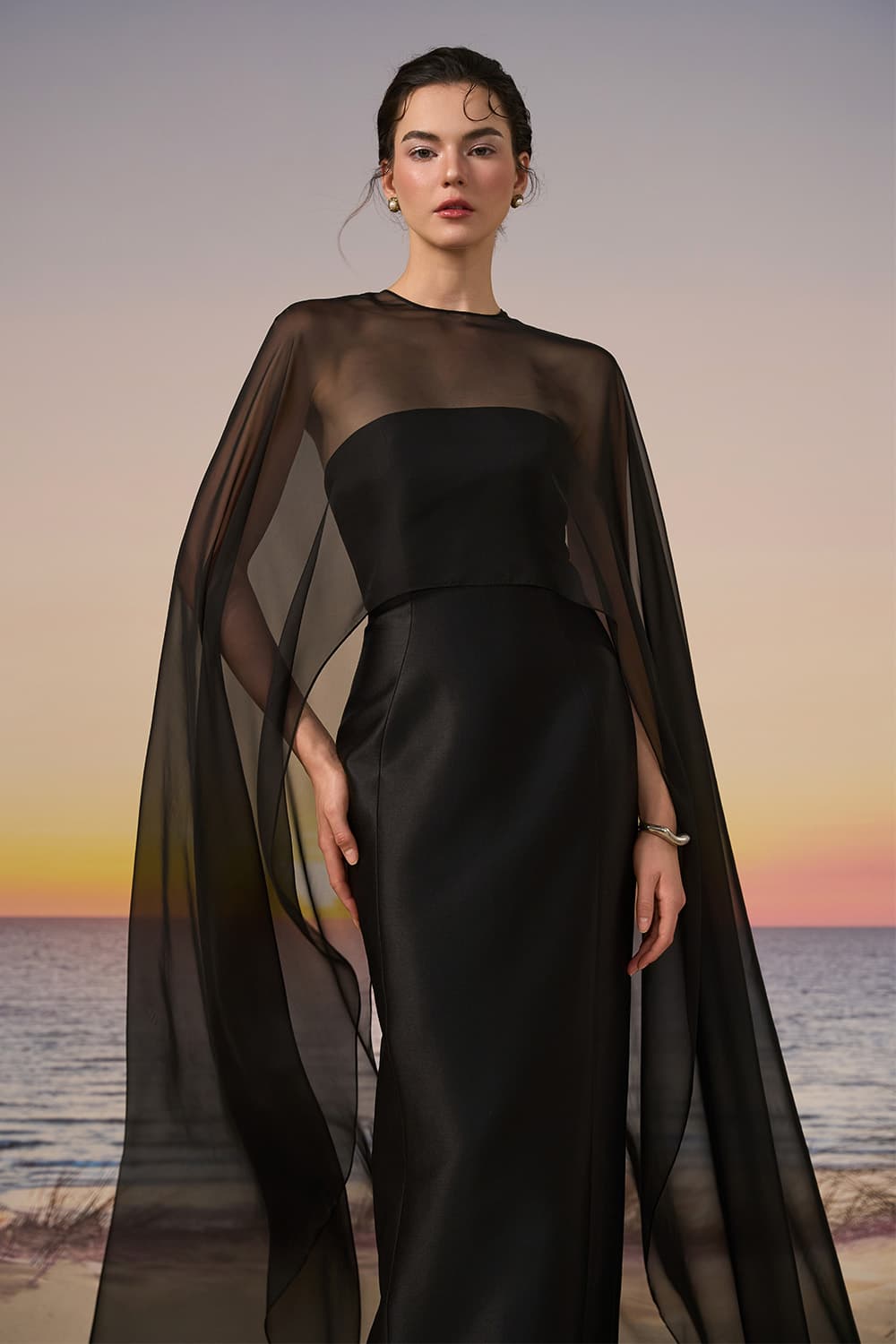 21 SIX, Sheer Chiffon Cape Gown | Esposa