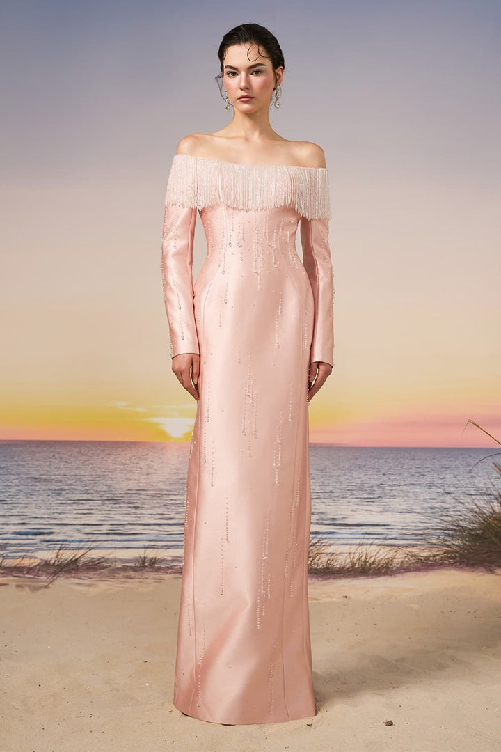 21 SIX, Off-Shoulder Beaded Satin Gown | Esposa 