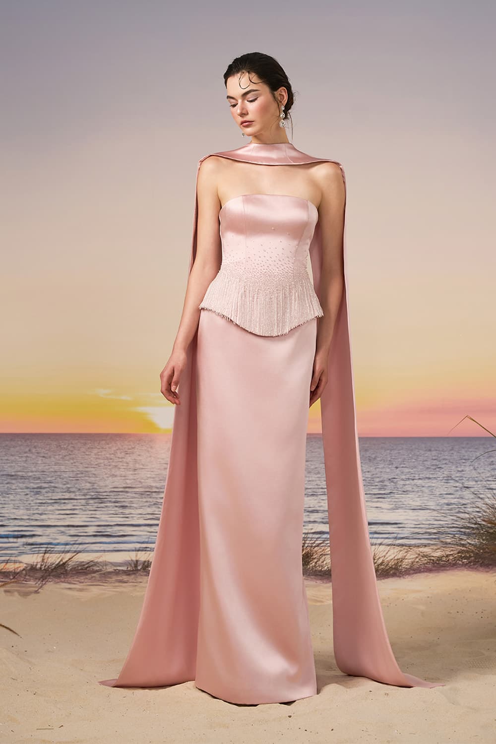 21 SIX, Strapless Satin Cape Gown | Esposa