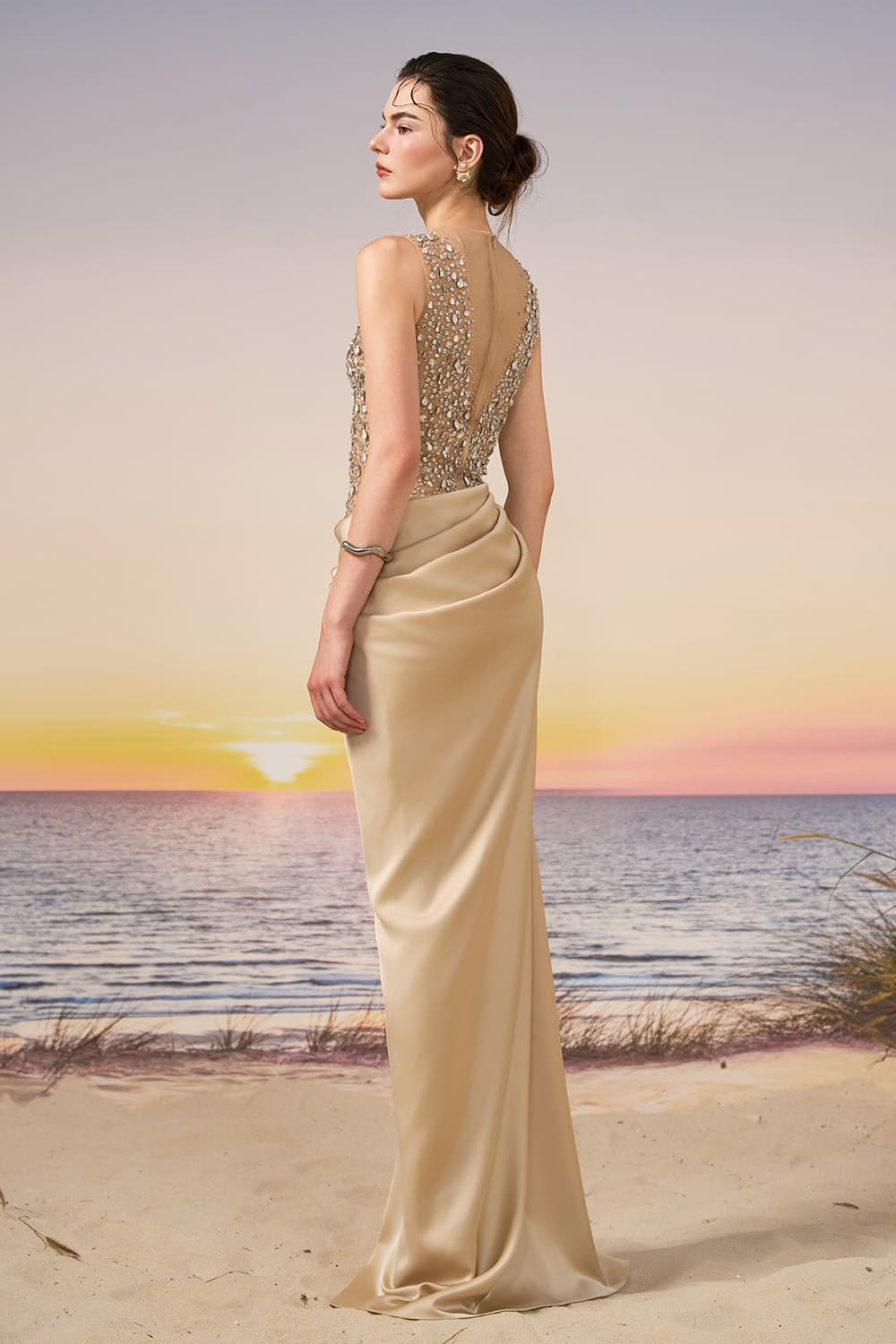 21 SIX, Embellished Plunging Satin Gown | Esposa