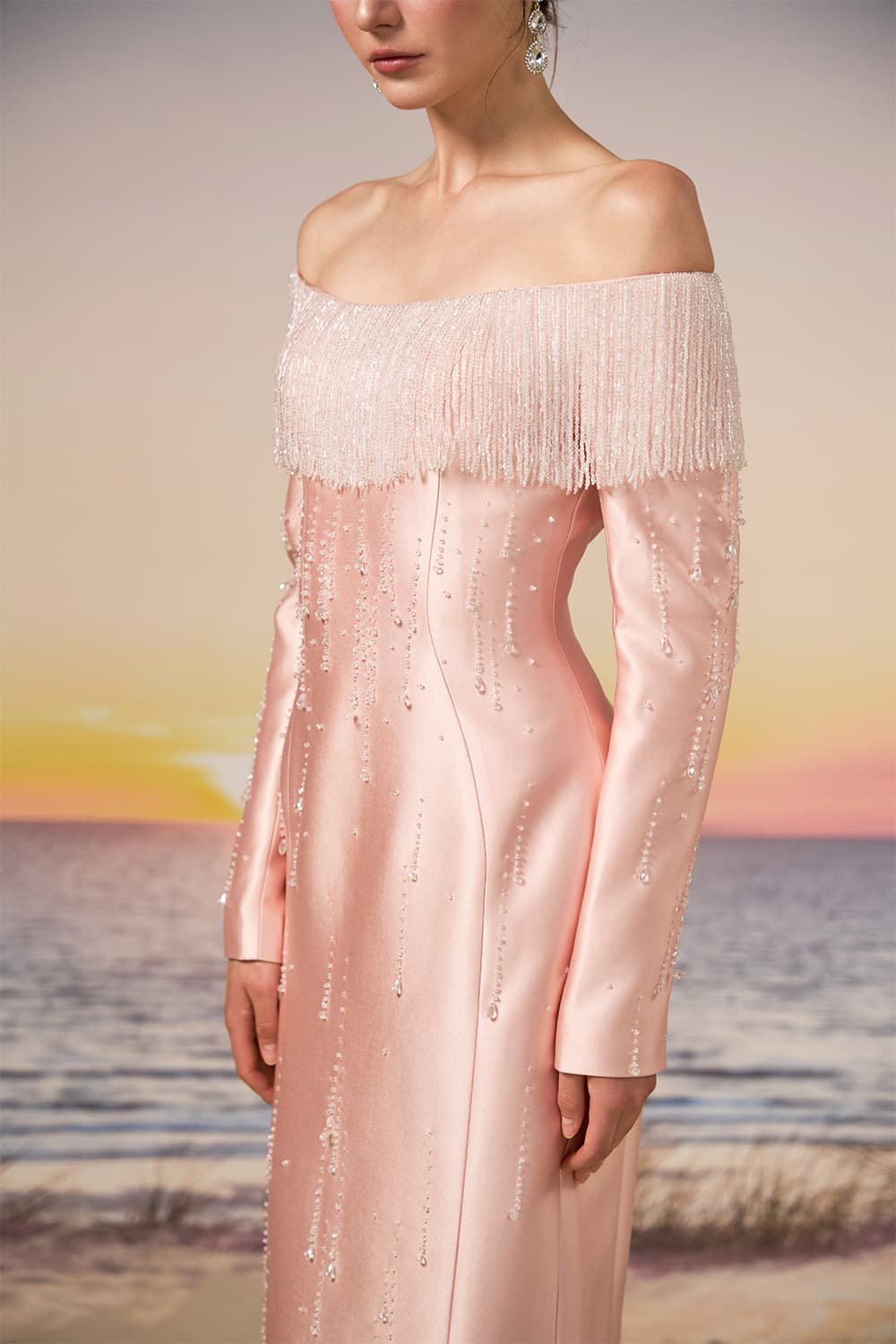 21 SIX, Off-Shoulder Beaded Satin Gown | Esposa 