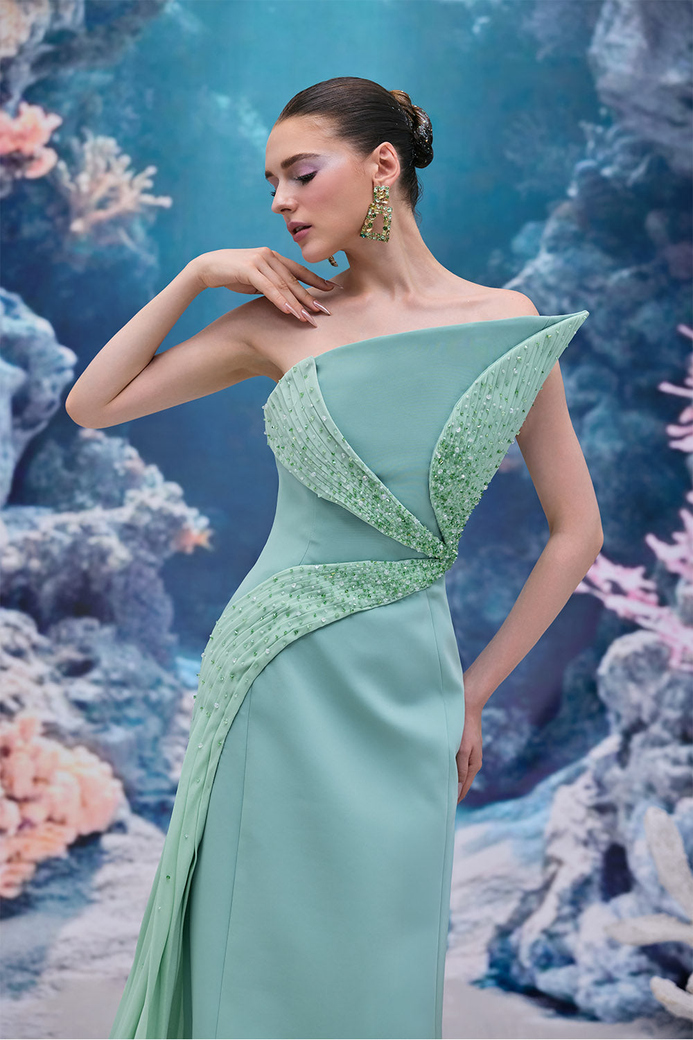 21 SIX, Asymmetric Beaded Evening Gown | Esposa