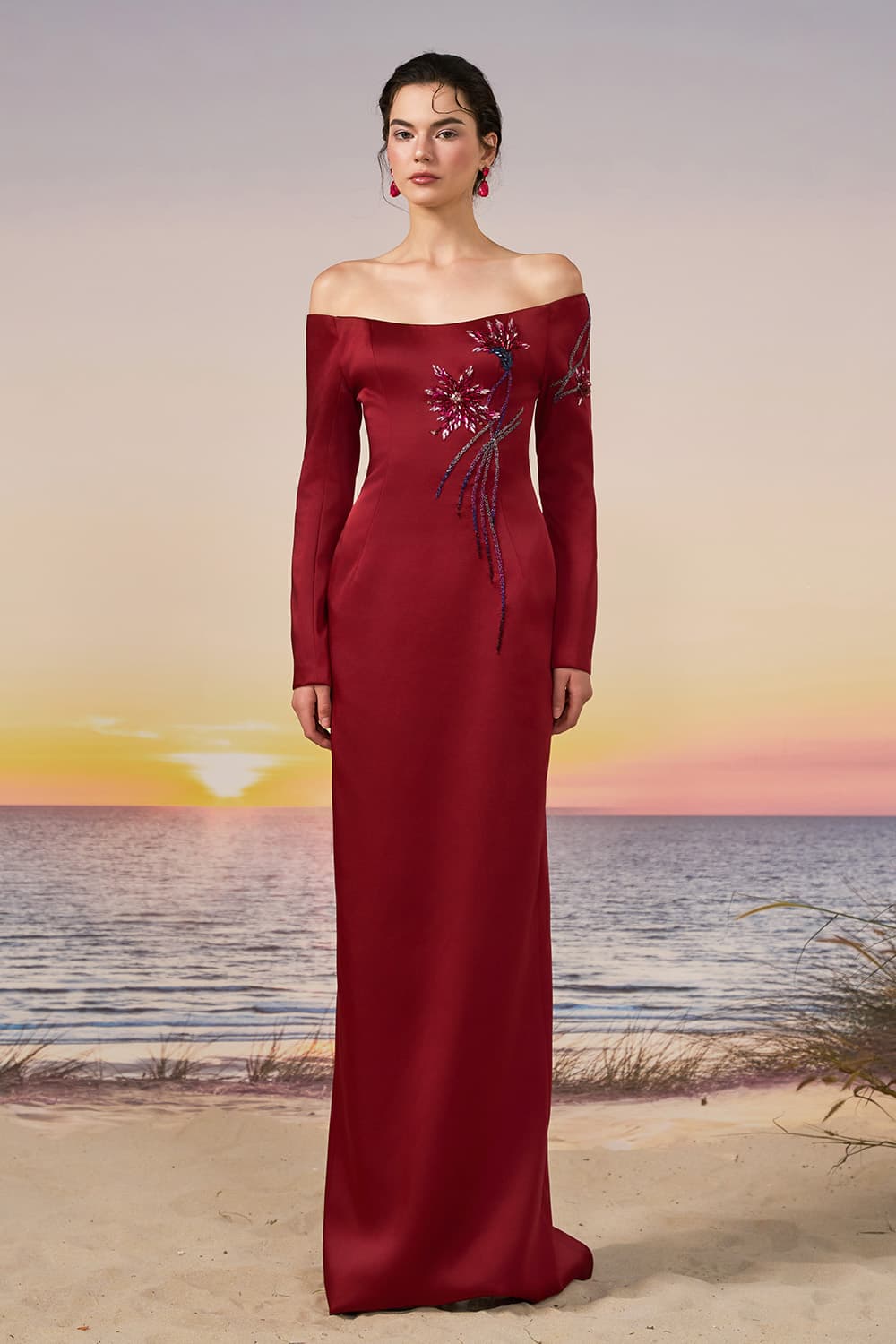 21 SIX, Off-Shoulder Embellished Satin Gown | Esposa