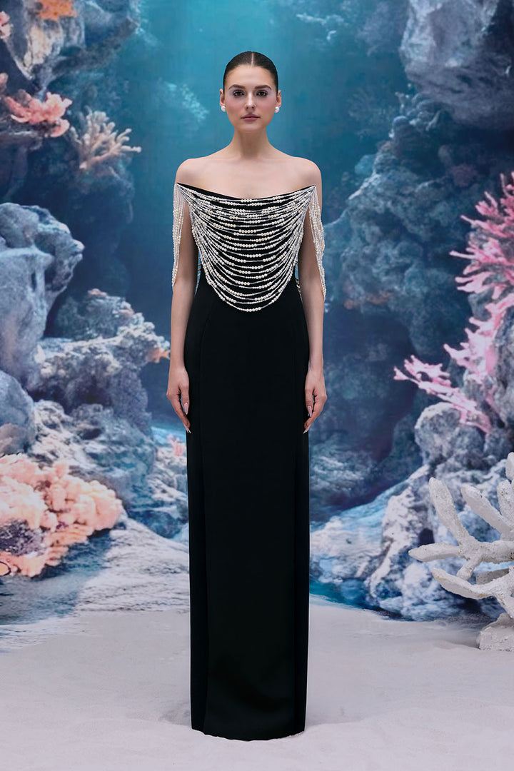 21 SIX, Pearl Draped Neckline Gown | Esposa