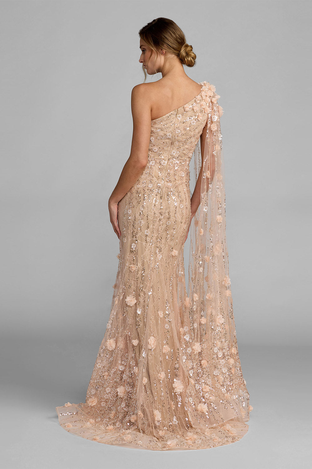 Mac Duggal, One-Shoulder Floral Sequin Evening Gown | Esposa