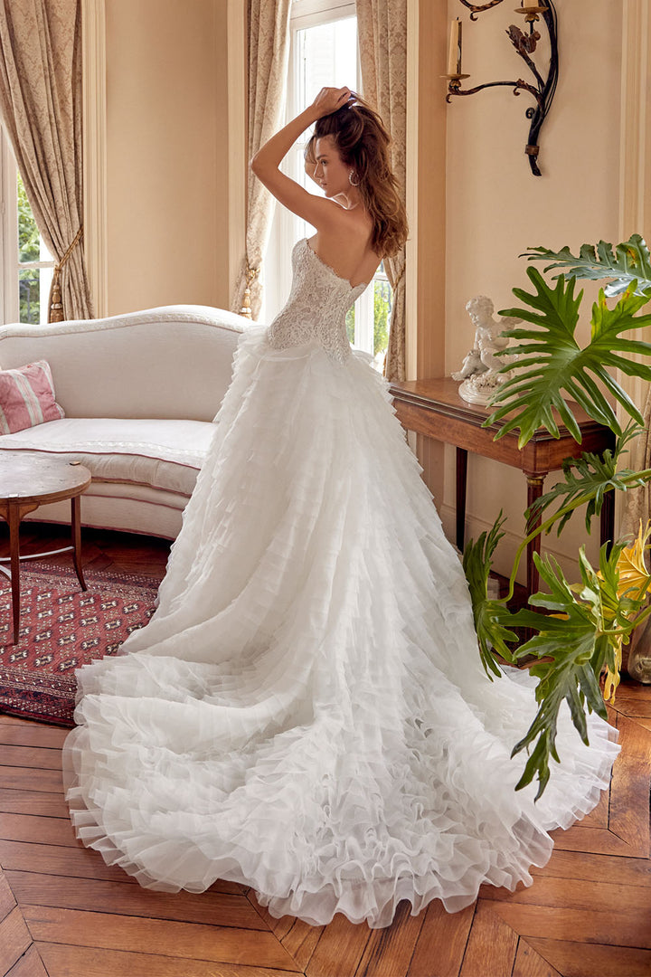 Justin Alexander, Strapless Floral Lace and Ruffle Ball Gown | Esposa
