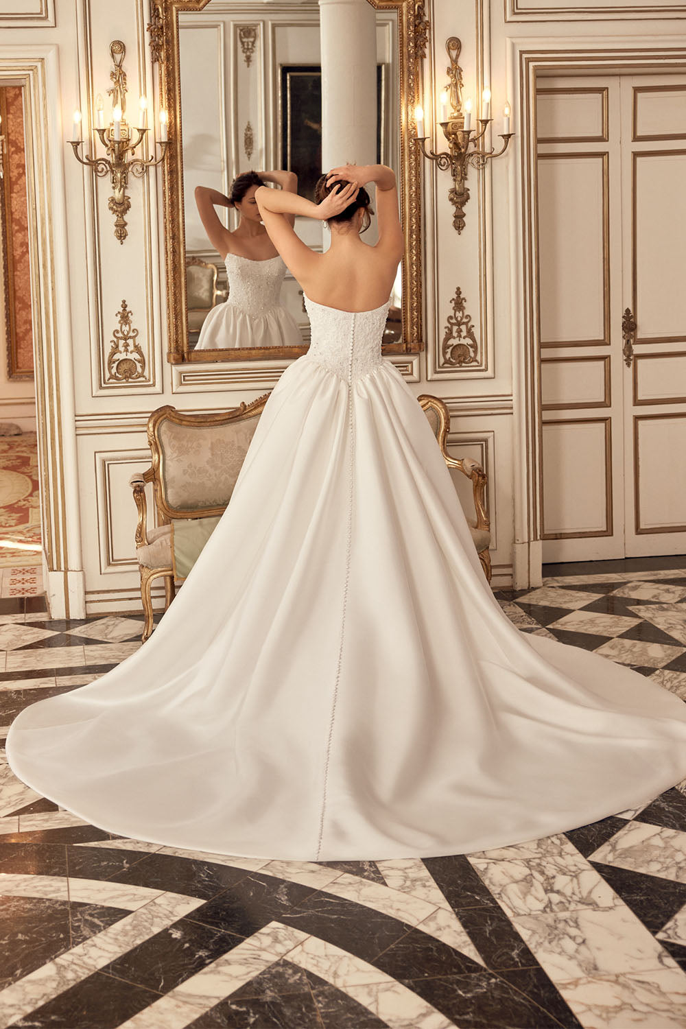 Justin Alexander, Luminous Beaded-Bodice Satin Ball Gown