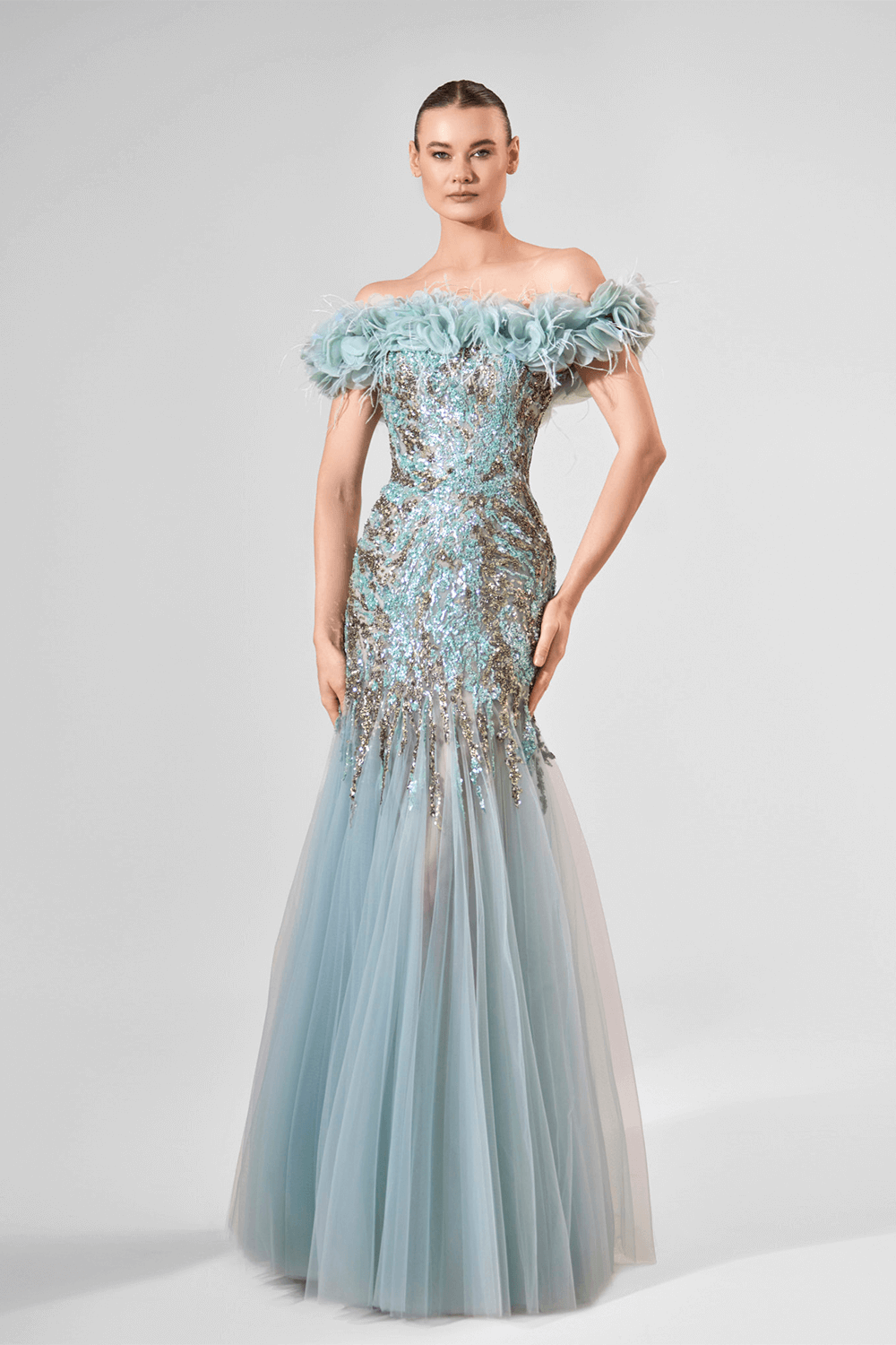 Bilal El Dana, Off-Shoulder Shimmering Gown | Esposa