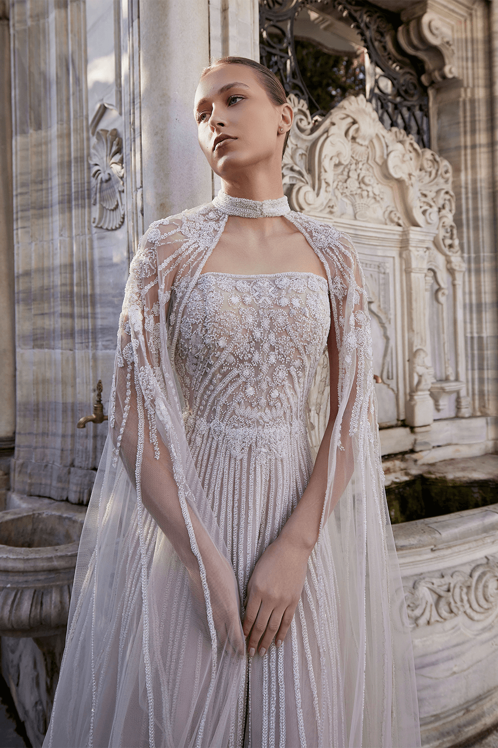 Bilal El Dana, Elegant Gown With Cape | Esposa