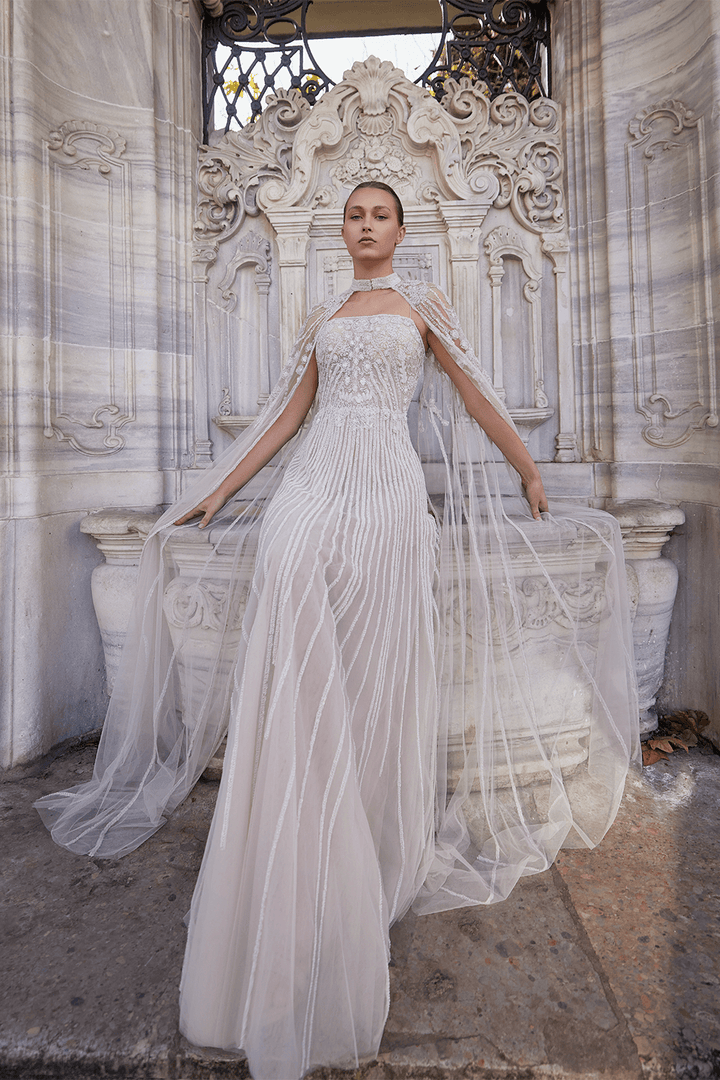 Bilal El Dana, Elegant Gown With Cape | Esposa
