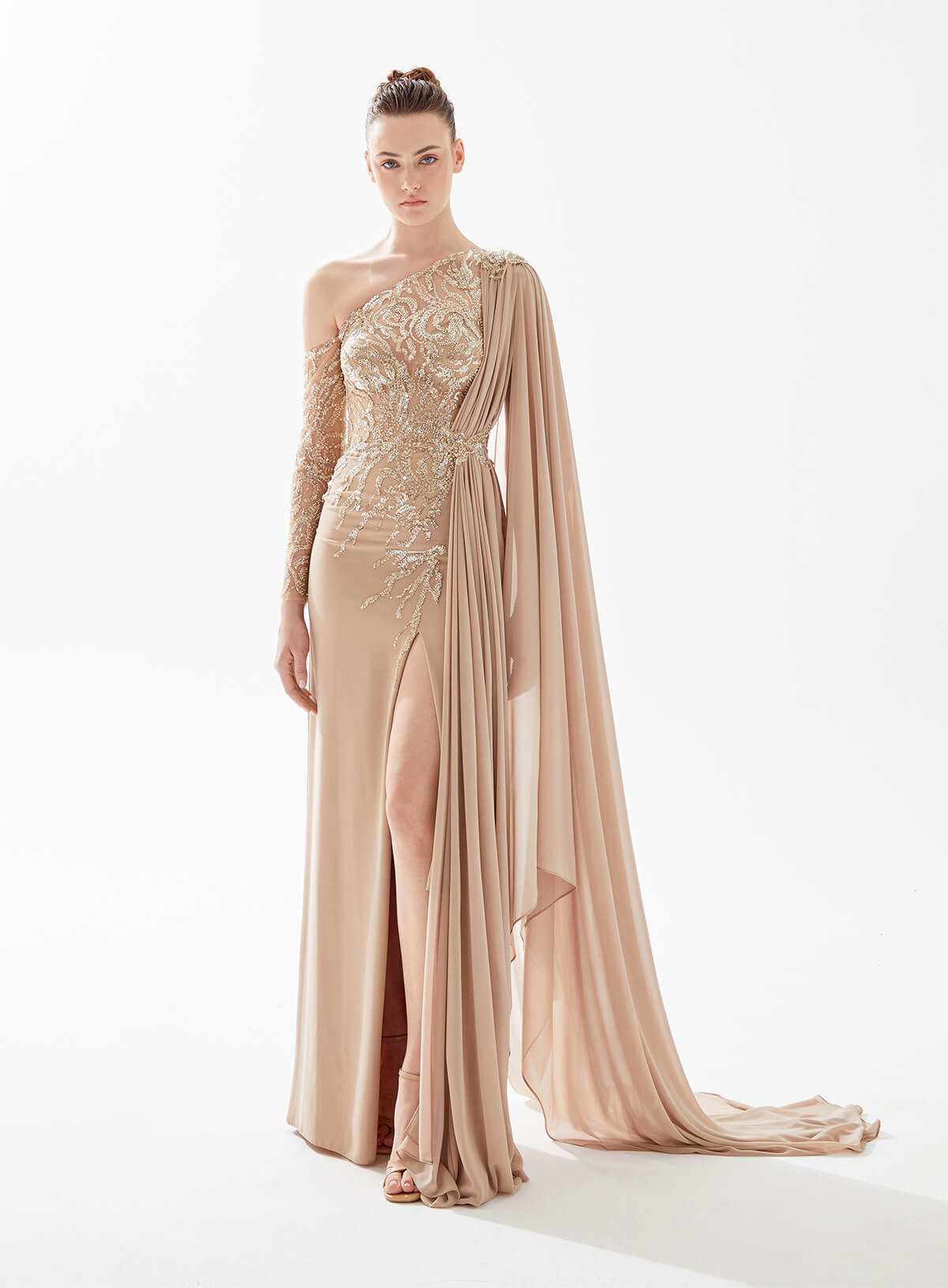 Tarek Ediz, Embellished One-Shoulder Draped Gown | Esposa