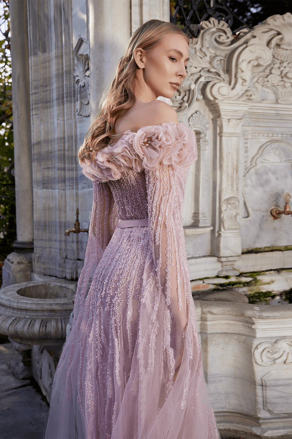 Bilal El Dana, Off Shoulder Evening Dress