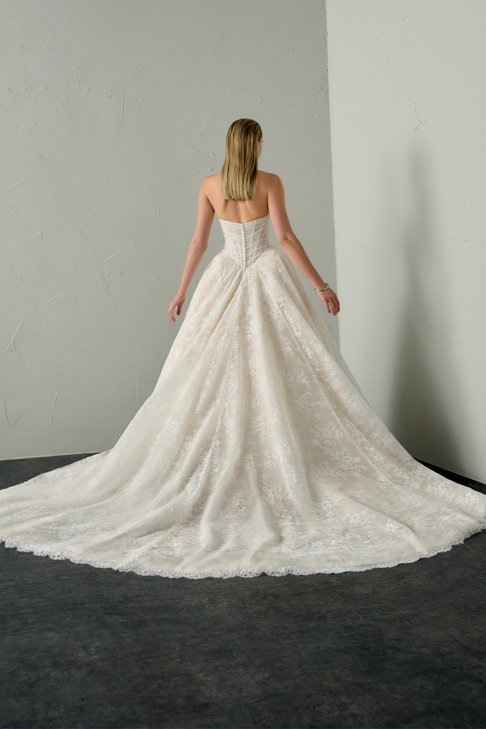 Justin Alexander, Whimsical Draped-Corset Lace Ball Gown | Esposa