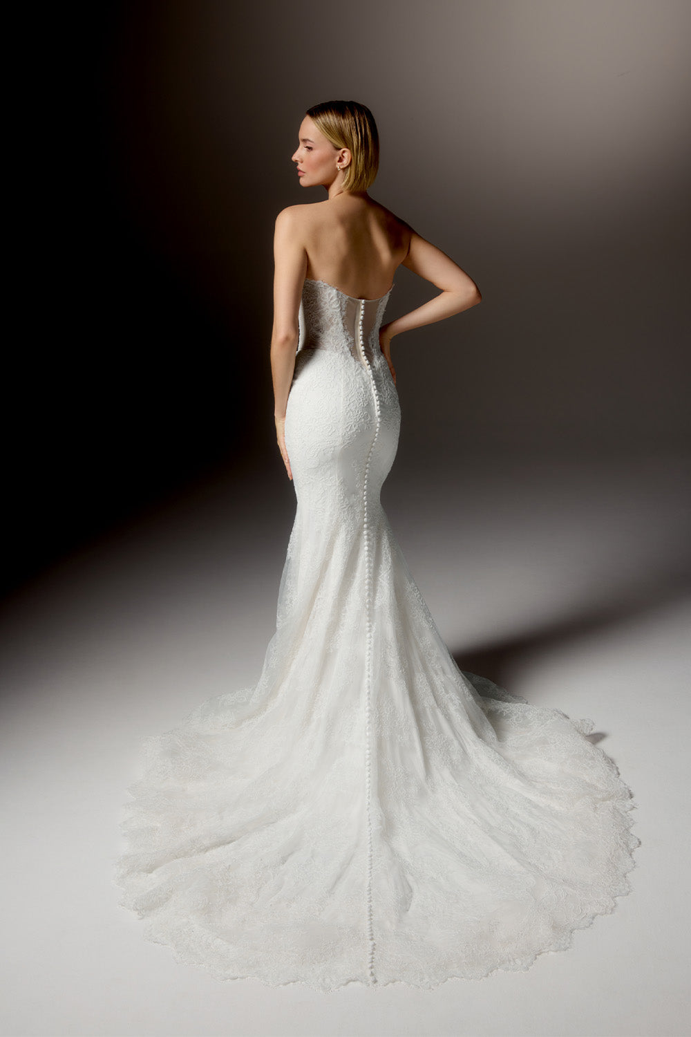 Justin Alexander, Timeless Strapless Lace Mermaid Gown | Esposa